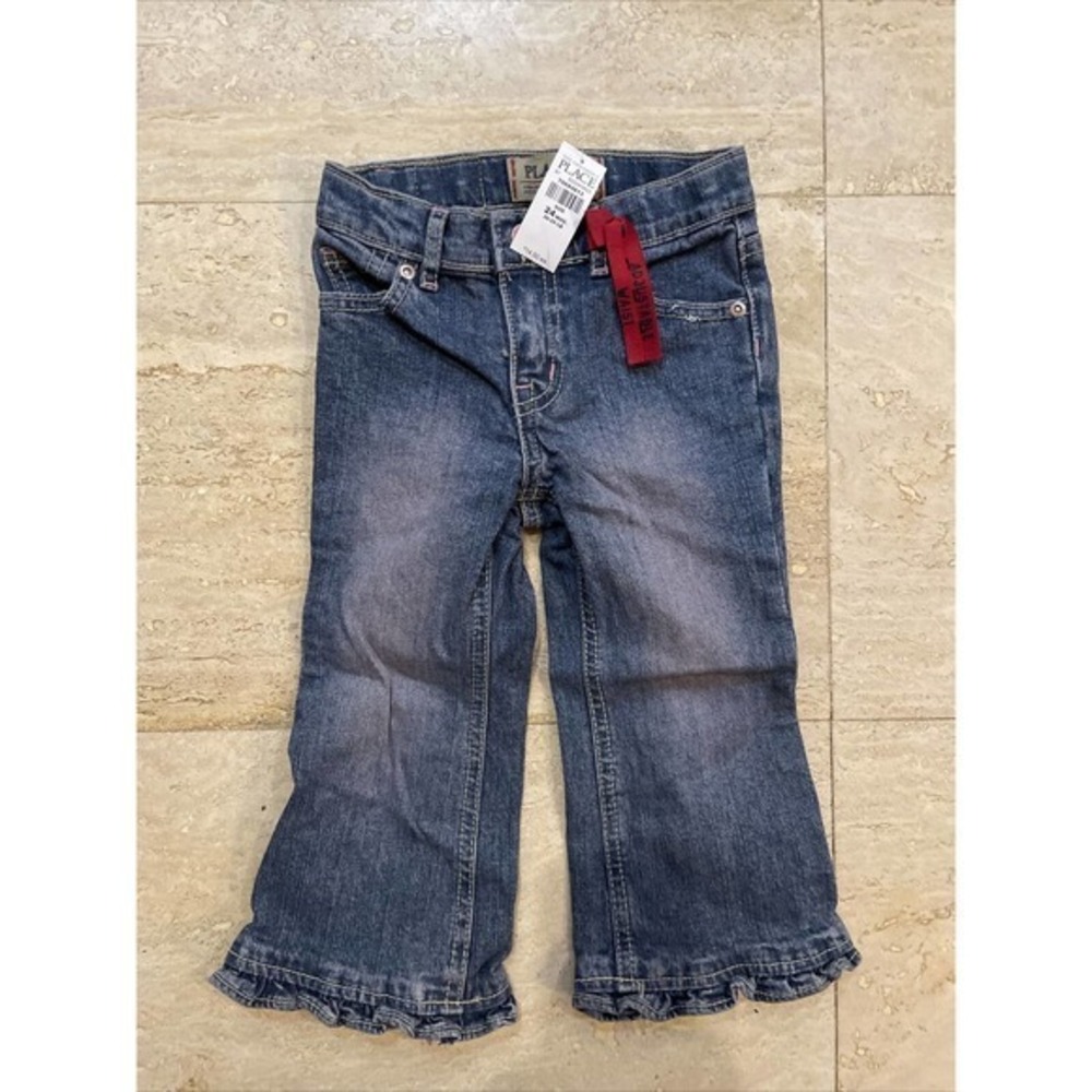 Children's Place Girls Jeans Ruffle Flare Stretch Denim‎ Blue Size 24 months NWT
